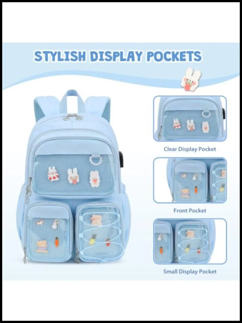 Girls Kawaii Ita Backpack Set with Lunch Bag Pencil Case - Clear Display Pockets